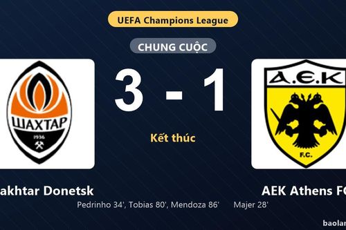Thống kê trận đấu Shakhtar Donetsk 3-1 AEK Athens FC: Shakhtar Donetsk ngược dòng ngoạn mục