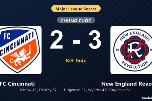 Thống kê trận đấu FC Cincinnati 2-3 New England Revolution: New England Revolution ngược dòng ngoạn mục