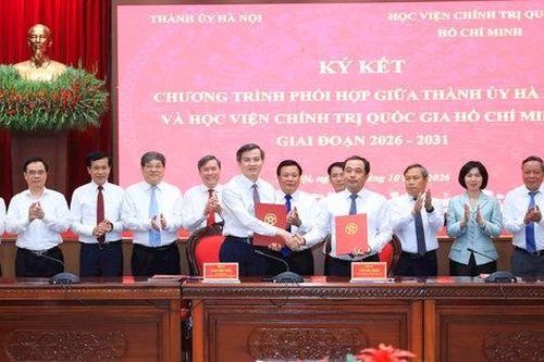 Thành ủy Hà Nội và Học viện Chính trị quốc gia Hồ Chí Minh ký kết Chương trình phối hợp giai đoạn 2026-2031: Mỗi sản phẩm, kết quả nghiên cứu phải thực sự gắn với tâm huyết, trí tuệ và tình yêu Thủ đô Hà Nội