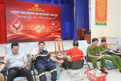 Công an tỉnh Cà Mau tổ chức hiến máu tình nguyện đợt 3 năm 2026