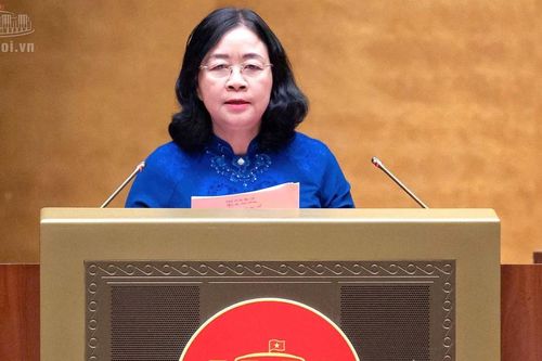 Chủ tịch UBTƯ MTTQ Việt Nam Bùi Thị Minh Hoài trình bày báo cáo tổng hợp kiến nghị cử tri và Nhân dân gửi tới kỳ họp thứ 2 Quốc hội XVI