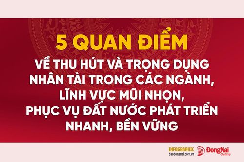 [Infographic] 5 quan điểm về thu hút và trọng dụng nhân tài trong các ngành, lĩnh vực mũi nhọn, phục vụ đất nước phát triển nhanh, bền vững