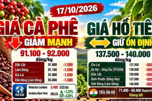 Giá cà phê, hồ tiêu hôm nay 17/10: Cà phê giảm sâu, thị trường thế giới bất ngờ bật tăng