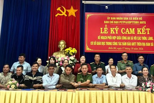 Ký kết kế hoạch phối hợp đảm bảo an ninh trật tự trên địa bàn xã Biển Hồ