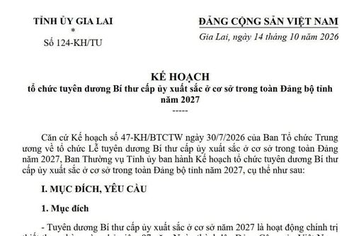Ban Thường vụ Tỉnh ủy Gia Lai sẽ tuyên dương Bí thư cấp ủy xuất sắc ở cơ sở