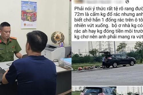Công an làm việc với người đàn ông lái ô tô vứt rác xuống đường