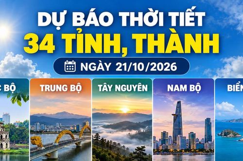 Thời tiết hôm nay 21/10: Nam bộ có nơi mưa trên 70 mm, Hà Nội mưa từ chiều