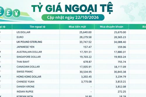 Tỷ giá ngoại tệ ngày 22/10: USD duy trì trên 26.000 đồng, bảng Anh vượt 35.000 đồng