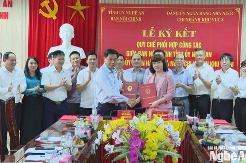 Ban Nội chính Tỉnh ủy và Đảng ủy Ngân hàng Nhà nước Chi nhánh Khu vực 8 ký kết quy chế phối hợp công tác