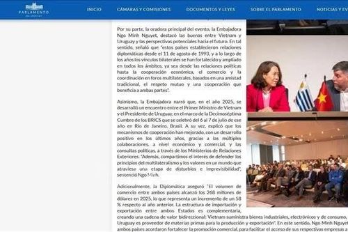 Quốc hội Uruguay đánh giá cao vai trò của Việt Nam và triển vọng hợp tác song phương