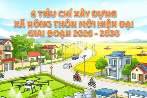 [Infographic] - 6 tiêu chí xây dựng xã nông thôn mới hiện đại giai đoạn 2026 - 2030