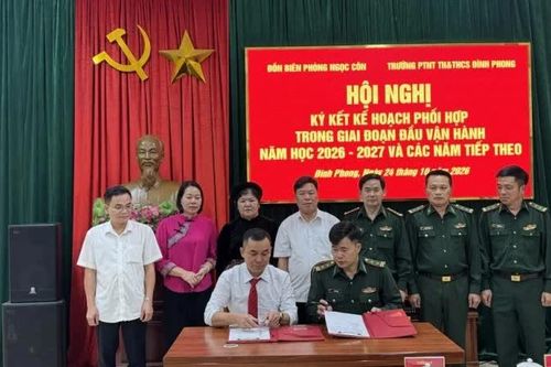 Đồn Biên phòng Ngọc Côn ký kết phối hợp giai đoạn đầu vận hành trường nội trú liên cấp