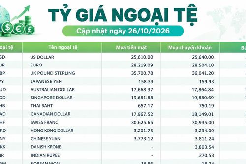 Tỷ giá ngoại tệ ngày 26/10: USD ở mức 26.020 đồng, CHF vượt 31.900 đồng