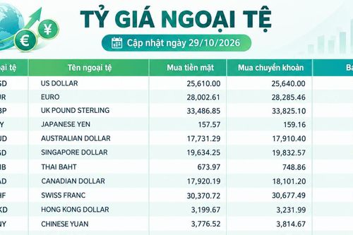 Tỷ giá ngoại tệ ngày 29/10: USD trên 26.000 đồng, euro và bảng Anh duy trì mức giá cao