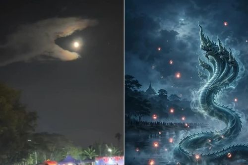 Dải mây và Trăng giống hệt 'rắn ngậm ngọc' ở Thái Lan đúng lễ hội Thần Rắn