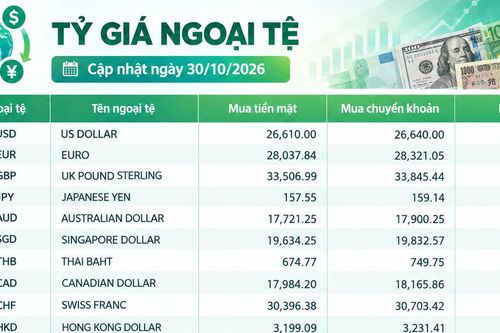 Tỷ giá ngoại tệ ngày 30/10: USD ở mức 26.020 đồng, GBP vượt 34.900 đồng