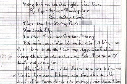 Bé trai viết tường trình kể chuyện mẹ kế đánh