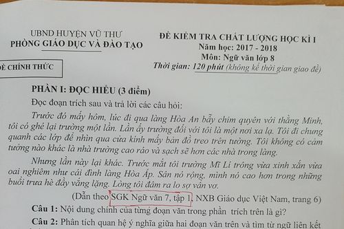 Lỗi sai trong đề thi môn Văn tại Thái Bình: Phòng GD-ĐT Vũ Thư lên tiếng