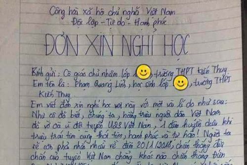 Đơn xin nghỉ học hài hước của học sinh Hải Phòng để xem U23 Việt Nam - U23 Qatar