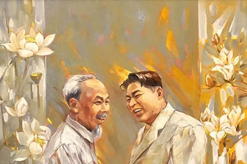 Họa sĩ Lê Đức Tùng vẽ tranh chân dung hai nhà lãnh đạo Mỹ, Triều Tiên