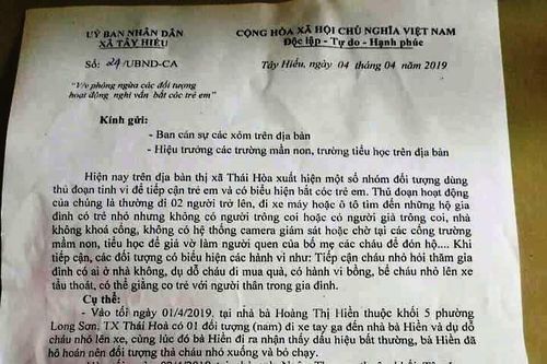 Nghi vấn bắt cóc trẻ em ở Nghệ An, chính quyền xã ra công văn cảnh báo