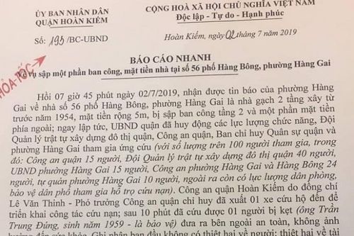 Hà Nội: UBND quận Hoàn Kiếm thông tin chính thức vụ sập nhà 56 phố Hàng Bông