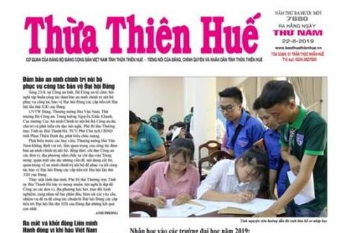 Chính trị - Xã hội Chính trị - Xã hội Đón đọc thông tin hấp dẫn trên Báo Thừa Thiên Huế số 7680, thứ năm, ngày 22/8/2019