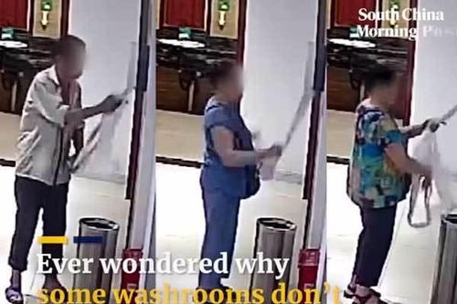 Video tóm dính nhóm người trộm giấy vệ sinh trong toilet công cộng ở TQ