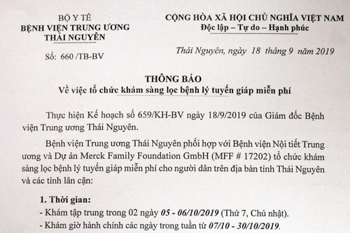 Thông báo về việc tổ chức khám sàng lọc bệnh lý tuyến giáp miễn phí