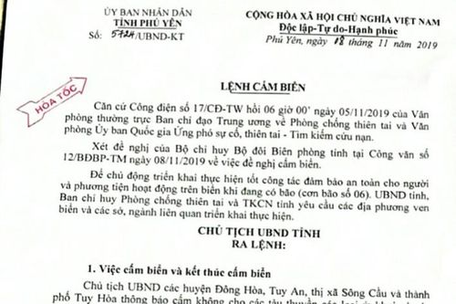 Phú Yên ra công điện cấm biển từ sáng 9/11