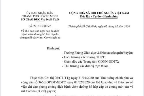 Từ ngày 03-09/02: Học sinh TPHCM sẽ được nghỉ học để phòng dịch virus corona