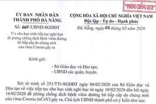 Đà Nẵng cho học sinh tiếp tục nghỉ học đến ngày 16/2 để phòng chống virus Corona