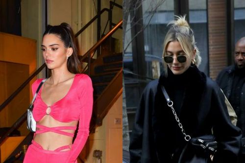 Kendall Jenner mặc bộ hồng sexy, Hailey Bieber diện cả cây đen cá tính