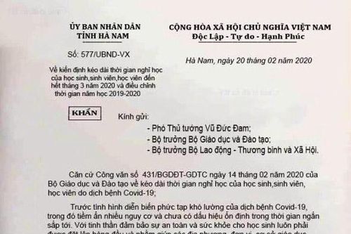Hà Nam: Đăng văn bản giả mạo của UBND tỉnh cho học sinh nghỉ học hết tháng 3 lên Facebook