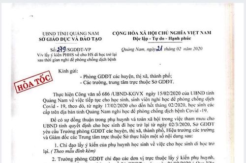 Sở GD&ĐT Quảng Nam lấy ý kiến phụ huynh về việc cho học sinh đi học trở lại