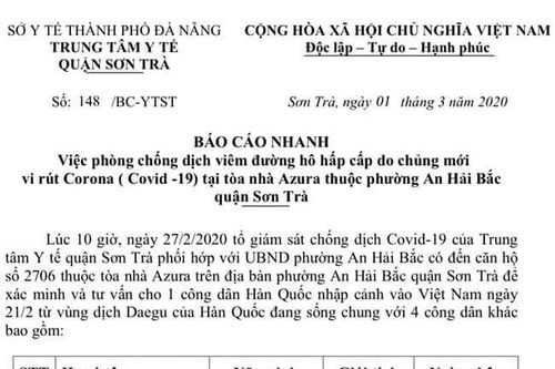 Đà Nẵng: Thông tin có người Hàn Quốc bị sốt trong tòa nhà Azura là không chính xác