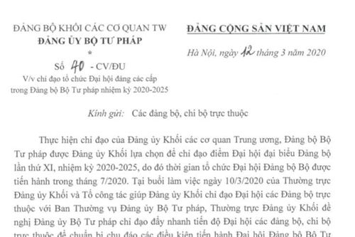 Đảm bảo đúng tiến độ tổ chức Đại hội Đảng các cấp thuộc Đảng bộ Bộ Tư pháp