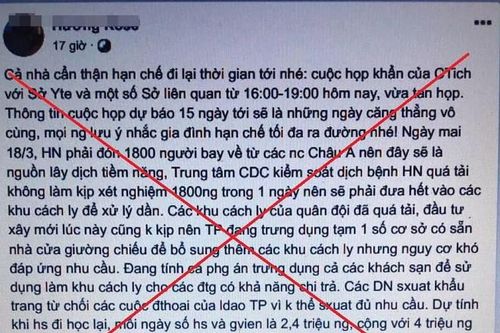 Tung tin Hà Nội sắp 'vỡ trận vì dịch Covid 19', hai cá nhân bị triệu tập