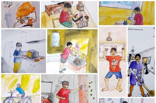 Cuộc sống bình dị của người Hà Nội trong dịch COVID-19 qua nét vẽ ký họa