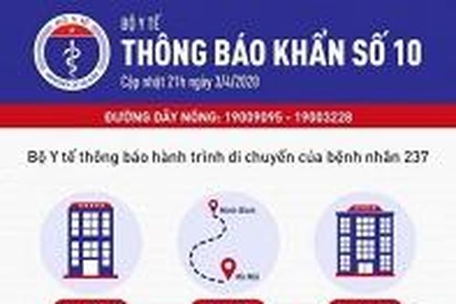 Bộ Y tế thông báo lịch trình của bệnh nhân số 237