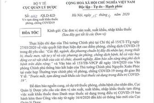 Tạm dừng xuất khẩu thuốc phòng, chống COVID-19
