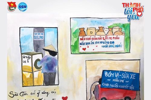 Sinh viên Đại học Sài Gòn khắc họa vẻ đẹp thành phố qua sản phẩm ký họa