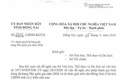 Đội bóng Đồng Nai tham gia giải hạng Nhì quốc gia 2020