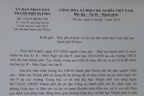 Chủ tịch UBND TP Pleiku xin lỗi phụ huynh và học sinh vụ lộ đề thi môn Ngữ văn