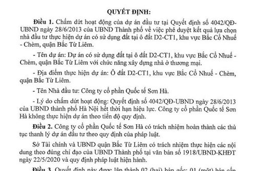 Chấm dứt dự án nhà ở 'ôm' đất gần chục năm của Cty Sơn Hà