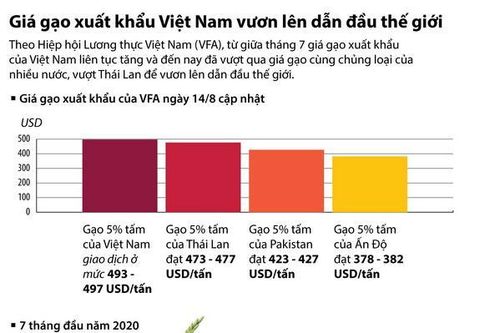 Việt Nam vươn lên dẫn đầu thế giới về giá gạo xuất khẩu