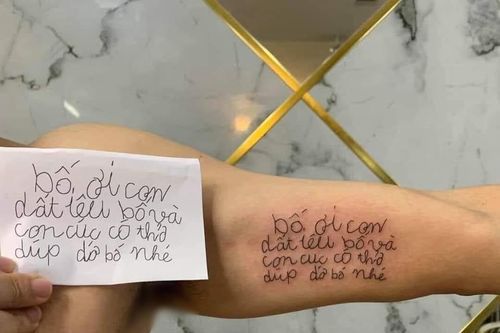 Dân mạng 'tan chảy' trước hình xăm nguệch ngoạc của ông bố mê con