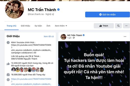 Sau ca sĩ Lý Hải, tới lượt MC Trấn Thành bị hack kênh YouTube