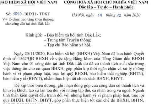 Ngăn chặn trục lợi bảo hiểm xã hội, một công dân được khen thưởng 10 triệu đồng