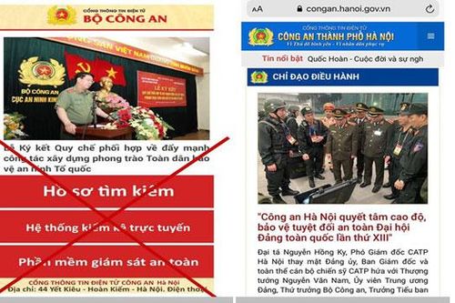 Phát hiện trang điện tử giả mạo Cổng Thông tin điện tử của Công an Hà Nội